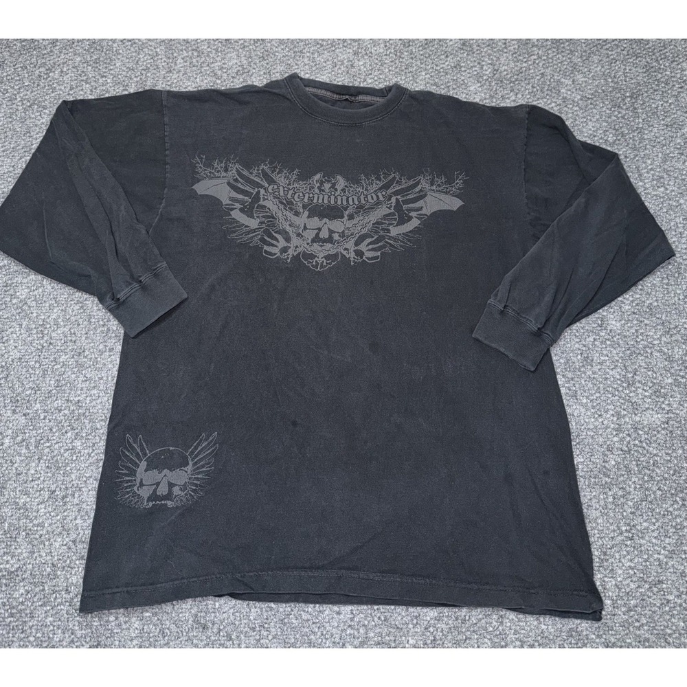 Exterminator‎ Vintage Graphic Long Sleeve Skull T-Shirt Black